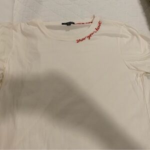 J Crew White T-Shirt “Wear Your Heart on Your Sleeve”
